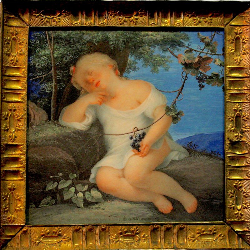 Anna Campori Seghizzi Bambina dormiente dapres l Allegoria dellautunno di Francesco Vellanitempera su avorio 1812 ca cm 11 x11